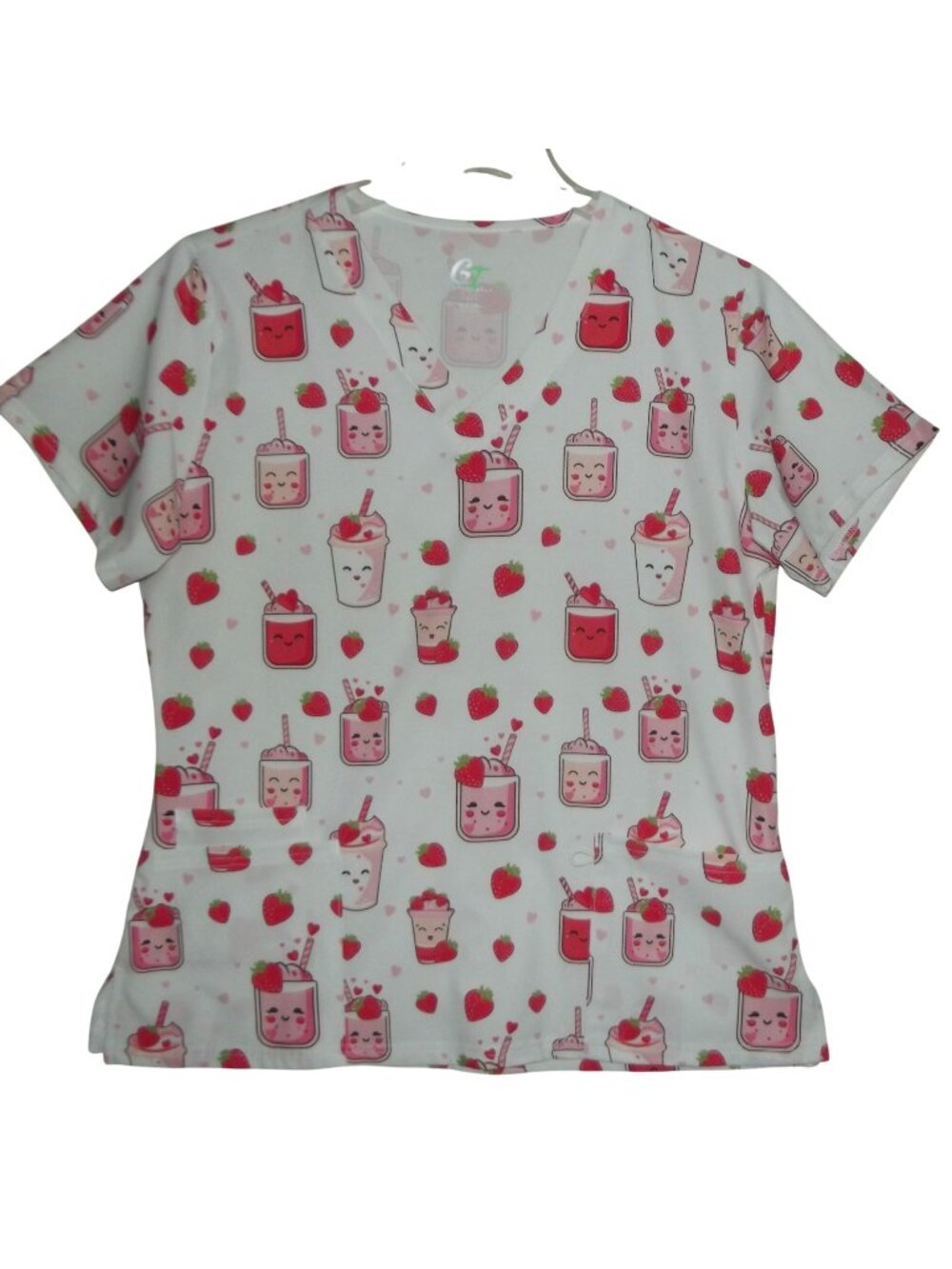 GT Performance Scrubs Shirt Womens Size Large strawberry hearts white red pink